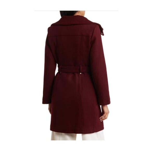 Michael Kors Womens Red Wine Full Zip Snap Belted Wool Blend Pea Coat Sz M New - Picture 3 of 12